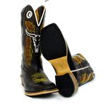 Bota Texana Masculina Couro Legítimo Floater Café Bordado Boi Salto Carrapeta 