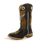 Bota Texana Masculina Couro Legítimo Floater Café Bordado Boi Salto Carrapeta 