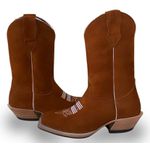 Bota Texana Masculina Couro Legítimo Nobuck Batido Florão Branco Salto Carrapeta