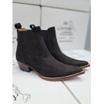 Botina Bico Fino Masculina Couro Bovino Legítimo Nobuck Preto 