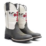 Bota Texana Masculina Bico Quadrado Couro Cinza e Gelo