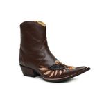 Bota Country Masculina Bico Fino Cano Curto Couro Floater Café Águia