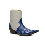 Bota Country Masculina Bico Fino Cano Curto Couro Anaconda PB Azul e Floater Marfim