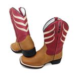 Bota Masculina Bico Quadrado Texana Couro Conhaque e Vermelho