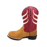 Bota Masculina Bico Quadrado Texana Couro Conhaque e Vermelho