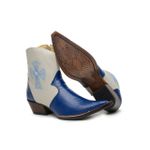 Botina Country Masculina Bico Fino Couro Anaconda PB Azul e Floater Marfim