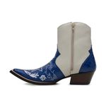 Bota Country Masculina Bico Fino Cano Curto Couro Anaconda PB Azul e Floater Marfim