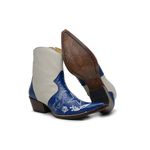 Bota Country Masculina Bico Fino Cano Curto Couro Anaconda PB Azul e Floater Marfim