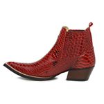 Botina Country Masculina Bico Fino Couro Anaconda Verniz Vermelho