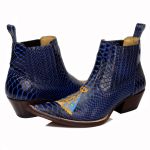 Bota Bico Fino Country Masculina Nossa Senhora Aparecida Couro Anaconda Azul