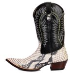 Bota Texana Bico Fino Masculina Anaconda PB Branco e Preto e Floater Preto