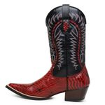 Bota Texana Bico Fino Country Masculina Anaconda Verniz Vermelho e Floater Preto 