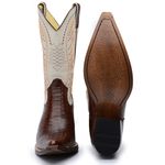 Bota Country Texana Masculina Bico Fino Couro Anaconda Nescau e Floater Marfim