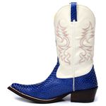 Bota Country Masculina Bico Fino Texana Anaconda Azul e Marfim