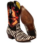 Bota Texana Masculina Bico Fino Couro Pelo Zebra e Floater Preto