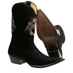 Bota Country Texana Masculina Bico Fino Couro Nobuck Preto