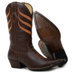 Bota Texana Bico Fino Country Masculina Couro Floater Café