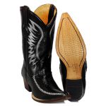 Bota Bico Fino Masculina Texana Country Couro Anaconda Preto e Floater Preto