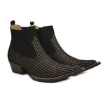 Botina Bico Fino Masculina Couro Bovino Legítimo Nobuck Preto Platinado
