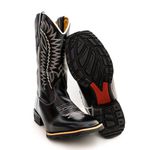 Bota Texana Masculina Cano Padrão Couro Bovino Legítimo Látego Preto Bordado Linha