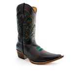 Bota Texana Masculina Bico Fino Couro Bovino Legítimo Látego Preto Bordado Raio 