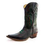 Bota Texana Masculina Bico Fino Couro Bovino Legítimo Látego Preto Bordado Raio 