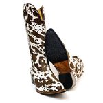 Bota Texana Feminina Country Couro Legítimo Bovino Pelo Holandês Pintado Chocolate e Branco 