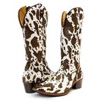 Bota Texana Feminina Country Couro Legítimo Bovino Pelo Holandês Pintado Chocolate e Branco 