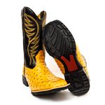 Bota Texana Masculina Bico Quadrado Cano Padrão Couro Bovino Legítimo Avestruz Laranja e Floater Preto