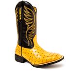 Bota Texana Masculina Bico Quadrado Cano Padrão Couro Bovino Legítimo Avestruz Laranja e Floater Preto