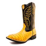 Bota Texana Masculina Bico Quadrado Cano Padrão Couro Bovino Legítimo Avestruz Laranja e Floater Preto