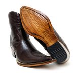 Botina Country Masculina Bico Fino Couro Legítimo Bovino Tela Mogno Com Zíper 
