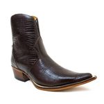Botina Country Masculina Bico Fino Couro Legítimo Bovino Tela Mogno Com Zíper 