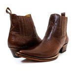 Botina Country Masculina Bico Fino Couro Bovino Legítimo Tela Chocolate 
