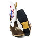Bota Texana Masculina Couro Legítimo Bovino Crazy Horse Café e Floater Branco Águia Salto Carrapeta