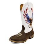 Bota Texana Masculina Couro Legítimo Bovino Crazy Horse Café e Floater Branco Águia Salto Carrapeta
