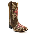 Bota Texana Feminina Bordado Cruz Rosa Couro Nobuck Café