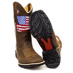 Bota Texana Masculina Cano Padrão Couro Bovino Legítimo Mustang Café Bordado EUA