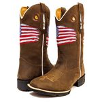 Bota Texana Masculina Cano Padrão Couro Bovino Legítimo Mustang Café Bordado EUA