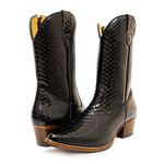 Bota Texana Feminina Cano Médio Couro Legítimo Bovino Anaconda Preto
