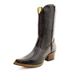 Bota Texana Feminina Cano Médio Couro Legítimo Bovino Anaconda Preto