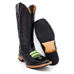 Bota Texana Masculina Couro Legítimo Bovino Látego Preto Bordado florão Solado Couro RETO