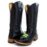 Bota Texana Masculina Couro Legítimo Bovino Látego Preto Bordado florão Solado Couro RETO