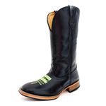 Bota Texana Masculina Couro Legítimo Bovino Látego Preto Bordado florão Solado Couro RETO