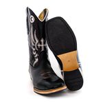Bota Texana Masculina Cano Padrão Couro Legítimo Bovino Látego Preto Bordado Cruz Salto Carrapeta