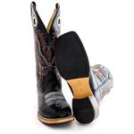 Bota Texana Masculina Couro Legítimo Bovino Látego Preto Bordado Linha Solado Carrapeta 
