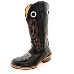 Bota Texana Masculina Couro Legítimo Bovino Látego Preto Bordado Linha Solado Carrapeta 