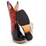 Bota Texana Masculina Couro Legítimo Bovino Tubarão Preto e Fóssil Vinho Solado Carrapeta 