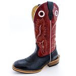 Bota Texana Masculina Couro Legítimo Bovino Tubarão Preto e Fóssil Vinho Solado Carrapeta 