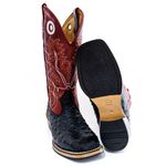 Bota Texana Masculina Couro Legítimo Bovino Avestruz Preto e Fóssil Vinho Solado Carrapeta 